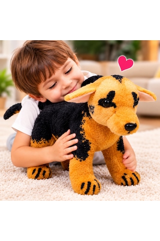 Sesli Peluş Köpek 40 Cm Havlayan Gerçekçi Sevimli Köpek Oyuncak Kahverengi