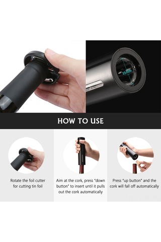 Ranyeek Siyah Akıllı Şarap Açıcı - Pilli Otomatik Wine Opener, Hızlı Ve Hijyenik Kullanım, Foil Kestiği İçerir Piller Dahil Değil Siyah