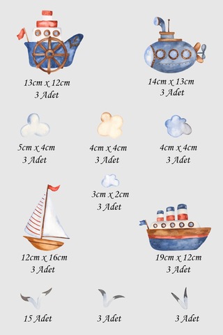 Deniz Taşıtları Temalı Çocuk Odası Sticker Seti