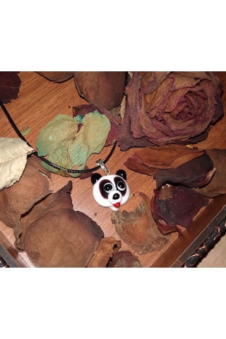 Handmade El Yapimi Murano Cam Kolye-Panda Modeli Gümüş