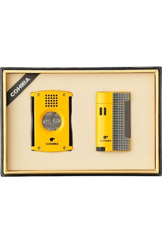 Cohiba Limitli Seri Kesici Çakmak İkili Sarı Puro Seti