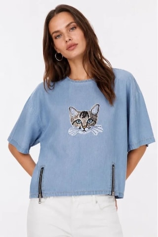 Defymoda Erkek Baskılı T-shirt Kısa Kol Bisiklet Yaka Rahat Kalıp Tişört - Mavi