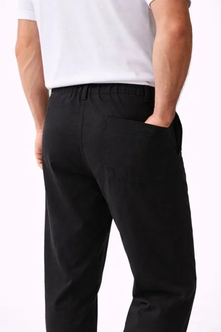 Efnaz Style Erkek Keten Cepli Pantolon Lastikli Bel Bağcıklı Önden Fermuarlı - Siyah
