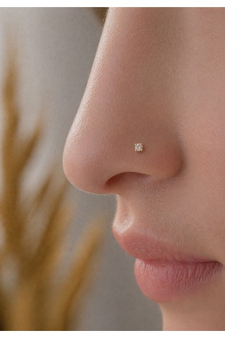 Altın Orta Boy Tektaş Geçmeli Hızma Burun Piercing 14 Ayar