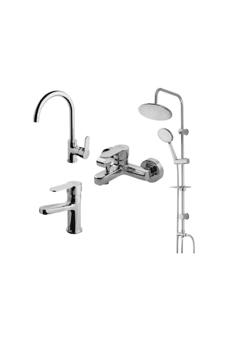 Newarc Domino Duş Ünitesi + Domino Lavabo Bataryası Set 440615-971521-971511-971531 Siyah