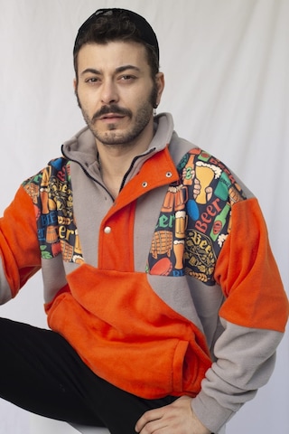 Kadın Erkek Bira Desenli Yarım Fermuarlı Polar Sweatshirt