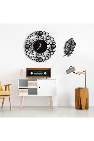 50X50 Dekoratif Duvar Saati + Ahşap Tablo 35 Cm (487865129) Siyah