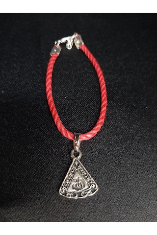 Kadın Otantik "allah" Yazılı Deri İpli Gümüş Renk Bileklik Kırmızı