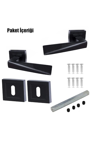 Prizma Siyah Kare Rozetli Kapı Kolu Oda 1takım