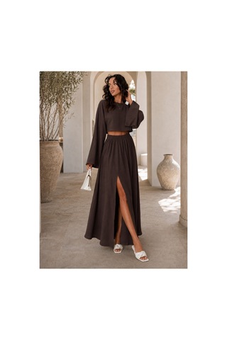 Unika Boutique Kadın Bluz Yırtmaçlı Etek Takım kahverengi