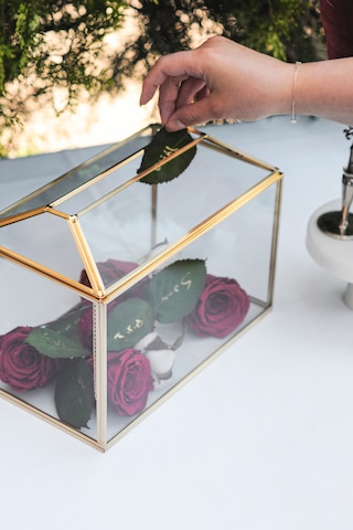 Cam Kart Kutusu Geometrik Fanus Pirinç & Gold