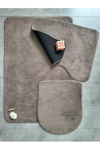 Ultrasoft Düz Kapuçino 3 Lü Banyo Halısı Paspası Seti Kaymaz Kahverengi
