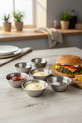 Akayev Aurea 6lı Paslanmaz Çelik Burger Yanı Sosluk, Reçellik 6 Cm Gümüş