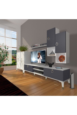 Decoraktiv Eko 6da Mdf Dvd Gold Tv Ünitesi Tv Sehpası Beyaz - Antrasit