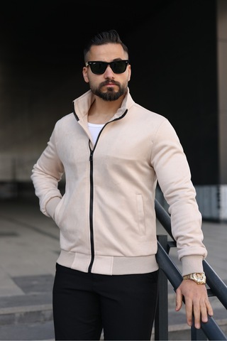 Baselco Dik Yaka Slim Fit Mevsimlik Astarlı Süet Ceket Krem