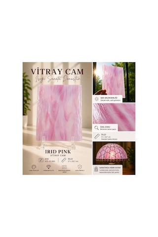Dekoratif Vitray Cam İnci Pembesi Damarlı 21x29,7 Cm