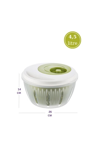 Flora Pratik Salata Ve Sebze Kurutucu 4,5 Litre, Meyve Sebze Marul Yeşillik Yıkama Kurutma Kabı Yeşil