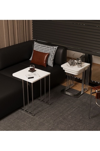 Ceylin Mdf Tekerlekli Gümüş Ayak Zigon Sehpa 4'lü Beyaz