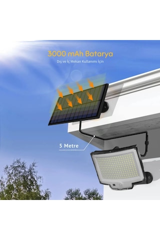 Etashop 228 Led Güneş Enerjili Sensörlü Dış Mekan Lamba Uzaktan Kumandalı Ip65 Projektör Bahçem Gara Çok Renkli