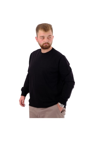 Mode Xl Büyük Beden Erkek Bisiklet Yaka Basic Sweatshirt U24174 Siyah Siyah