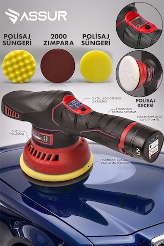 Assur Asr443 12V Orbital 6 Kademeli Polisaj Makinesi Kırmızı
