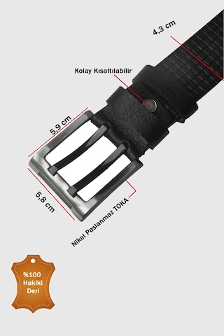 Rizzup Siyah %100 Hakiki Deri Erkek Spor Kemer Çift Dilli Spor Tokalı, Kolay Kısaltılabilir 2602679
