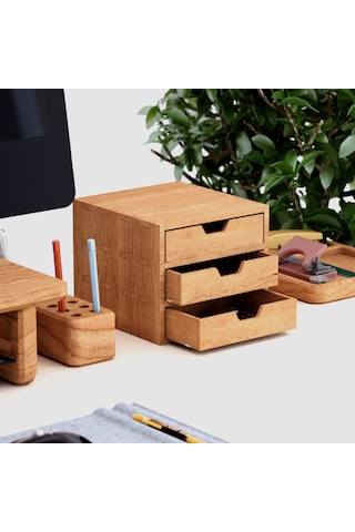 Desna Üç Katlı Üç Çekmeceli Dolap - Kiraz 18 Cm Uzunluk X 19 Cm Derinlik X 15.8 Cm Woodsaka Doğal Ahşap