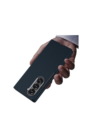 Galaxy Z Fold 6 Kılıf Kamera Korumalı Karbon Fiber Tasarımlı Arka Yüzey Hatreds Kıpta Karbon Kapak