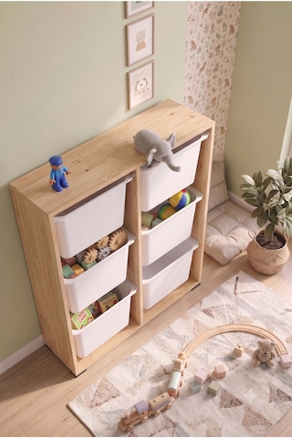 6 Adet Ultra Büyük Çekmeceli 123 Cm Safir Meşe Çocuk Odası Oyuncak Dolabı Ve Çok Amaçlı Saklama Ünitesi - Depolayıcı Düzenleyici Organizer