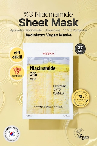 Yeppda %3 Niacinamide İçeren Aydınlatıcı Kağıt Maske Yeppda Niacinamide %3 Mask 27 ML