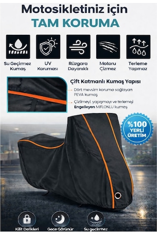 Arora Ar 06 Siyah Turuncu-dikişli Kilitli Motor Brandası,örtüsü
