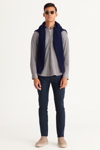 AC&Co / Altınyıldız Classics Erkek Grı Slim Fit Dar Kesim Düğmeli Yaka Pike Desenli Örme Gömlek Gri
