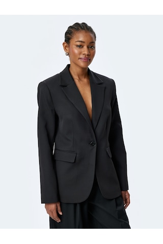 Koton Uzun Kollu Kapaklı Cep Detaylı Slim Fit Kruvaze Blazer Ceket Siyah 5sak50135uw Siyah