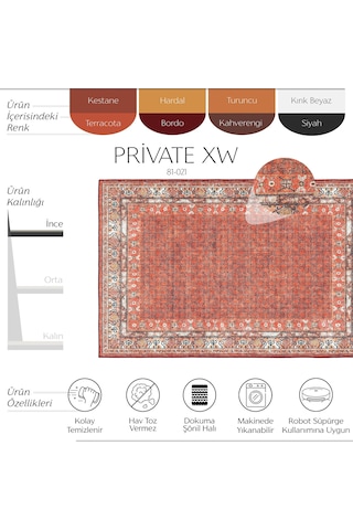 Cool Halı Private Xw Kiremit Vintage Eskitme Şönil İnce Makinada Yıkanabilir Salon Halısı