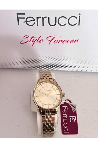 Ferrucci Fc59875 Retro Model Sade Şık Çelik Kordon Ve Kasa Kadın Kol Saati+bileklik Hediye Altın