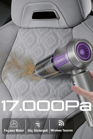 Exenar - Yeşil - Şarjrlı Araç Süpürgesi Kablosuz Araç İçi Süpürge 17000pa Vakumlu Şarjlı 6000mah 100w Fırçasız Motor 17000 Pa 100w