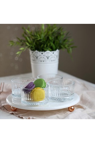 Akayev Mermer Beyaz 25 CM Rose Gold Boncuk Ayak Elysia 4'lü Reçel