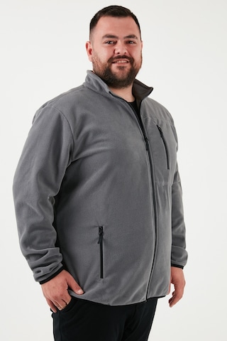 Buratti Regular Fit Dik Yaka Fermuarlı Büyük Beden Polar Erkek Hırka 5906028B Gri