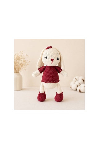 El Yapımı Amigurumi Tavşan Oyuncak - Bordo Elbiseli