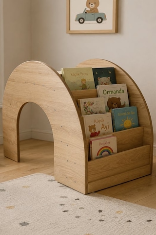 Reyo Montessori Çok Amaçlı Ahşap Kitaplık Ve Çalışma Masası 110cm Atlantik Çam
