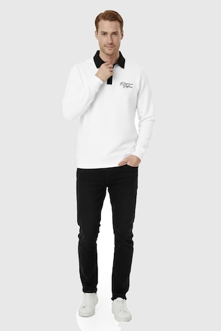Rizzup Erkek Beyaz Relax Fit İçi Polarlı Polo Yaka Sweatshirt Pamuklu Kalın Sweatshirt 2600762