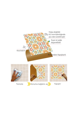 Tink KENDİNDEN YAPIŞKANLI TURUNCU ÇİÇEK BAHÇESİ DESENLİ PVC KARO 30X3