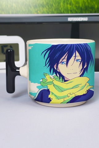 Noragami Anime Baskılı Seramik Lüks Kupa 1 Adet T Şeklinde Özel Siyah Kulp Dalga Kulp V4t Çok Renkli