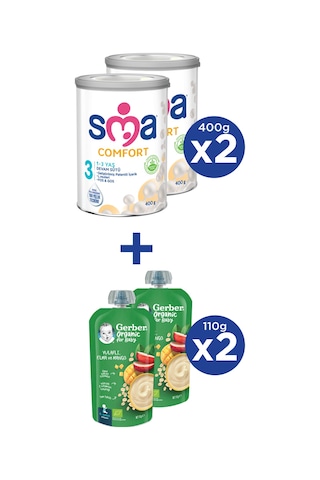 Sma Comfort 3 Devam Sütü 400 G 2 Adet + Gerber Organıc Yulaflı - Elma ve Mango Püresi 110 G 2 Adet