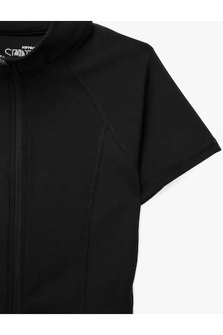 Koton Slim Fit Fermuarlı Dik Yaka Kısa Kollu Spor Tişört Siyah 7wak10024nk