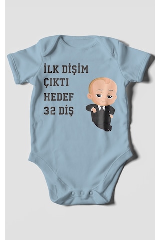 Morivokids İlk Dişim Çıktı Hedef 32 Diş Kısa Kollu Bebek Body Bebe Mavisi