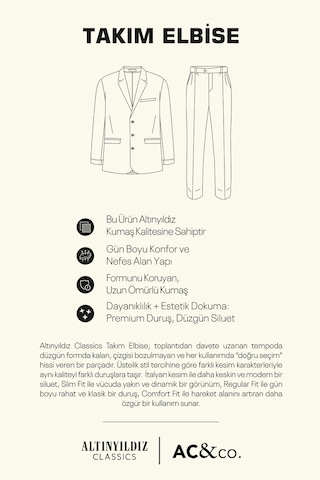 AC&Co / Altınyıldız Classics Erkek Vızon Slim Fit Dar Kesim Mono Yaka Beli Bağlamalı Desenli Takım Elbise Vızon