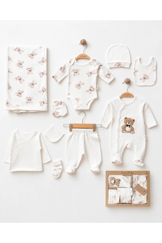 Eray Alp Kids Erkek Bebek Ayıcık Desenli Hastane Çıkışı 10'lu Set Beyaz