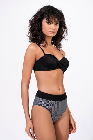 Endeep Kadın Balenli Destekli Puantiye Desenli Yüksek Bel Bikini Takımı Siyah