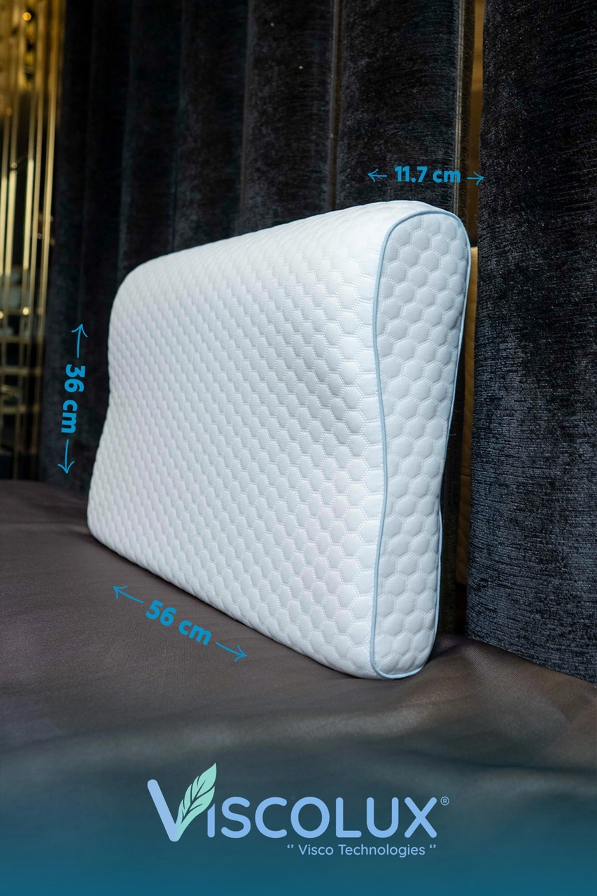 Medium Boy Ortopedik Yastık - Boyun Destekli Visco Yastık 56x36x11/7 Mavi